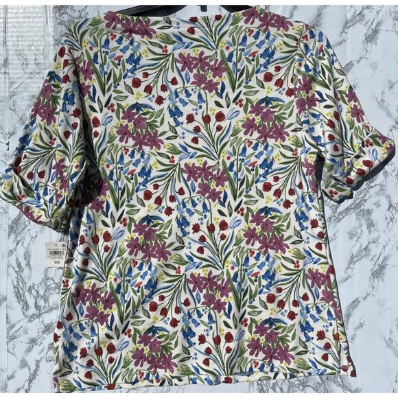 Style & Co Womens Floral Print Short Sleeve Top Dainty Shitake  0X - Picture 2 of 5
